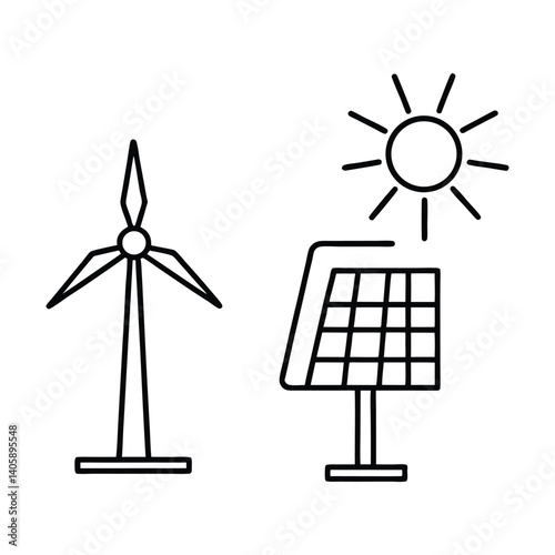 Adobe Illustrator A Green energy icons (solar panel, wind turbine) vector