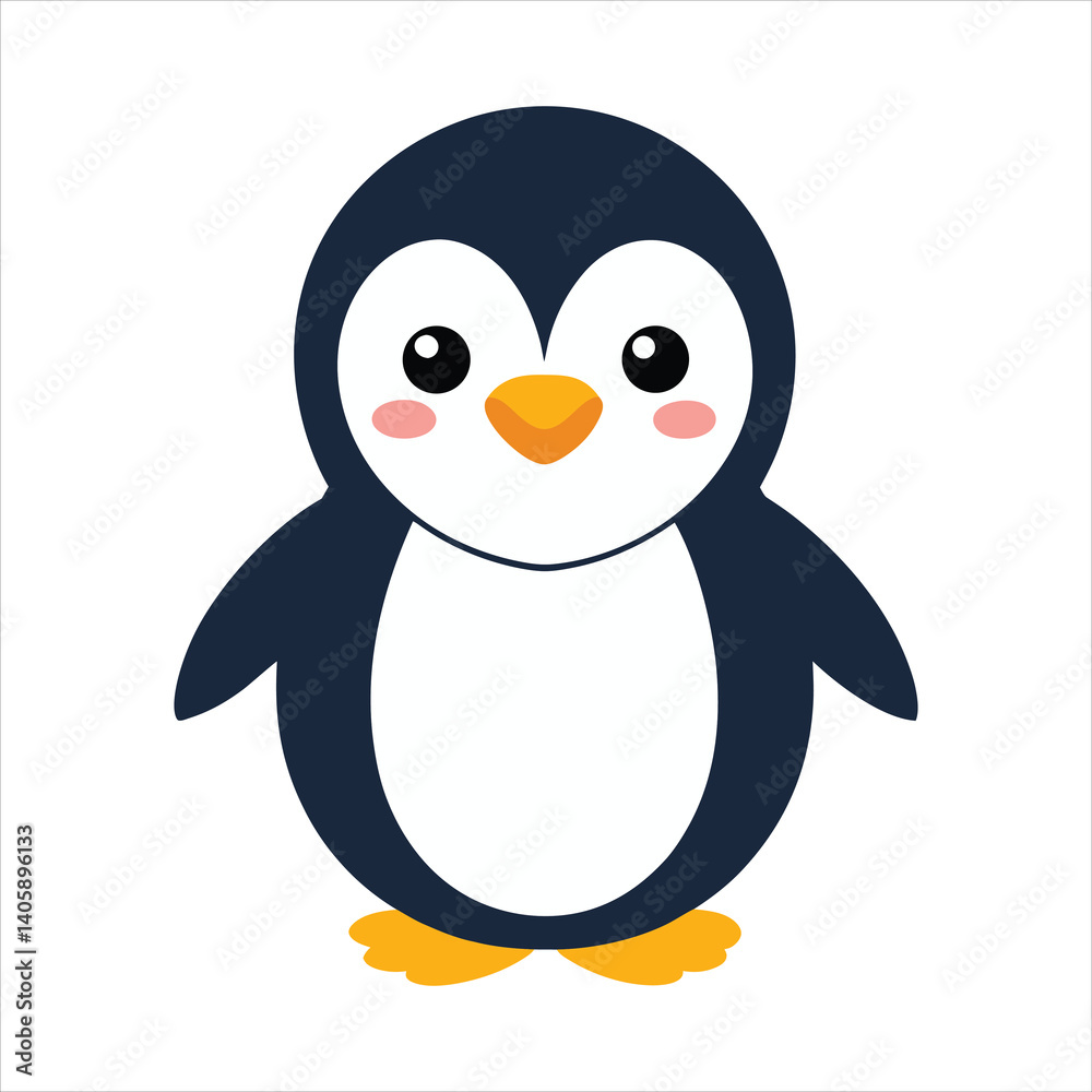 Obraz premium Cheerful Cartoon Penguin with Winter Scarf and Hat in Snowy Setting