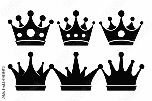 The crown icon set silhouette black vector bundle