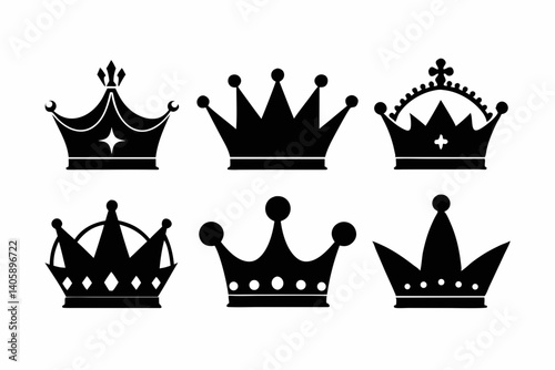 The crown icon set silhouette black vector bundle