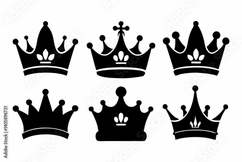 The crown icon set silhouette black vector bundle