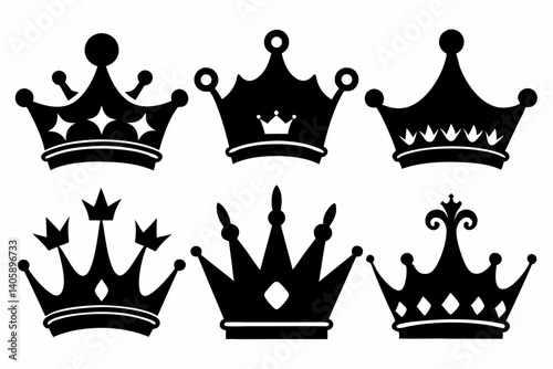 The crown icon set silhouette black vector bundle