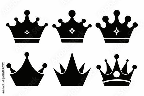 The crown icon set silhouette black vector bundle