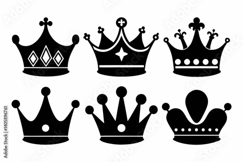 The crown icon set silhouette black vector bundle