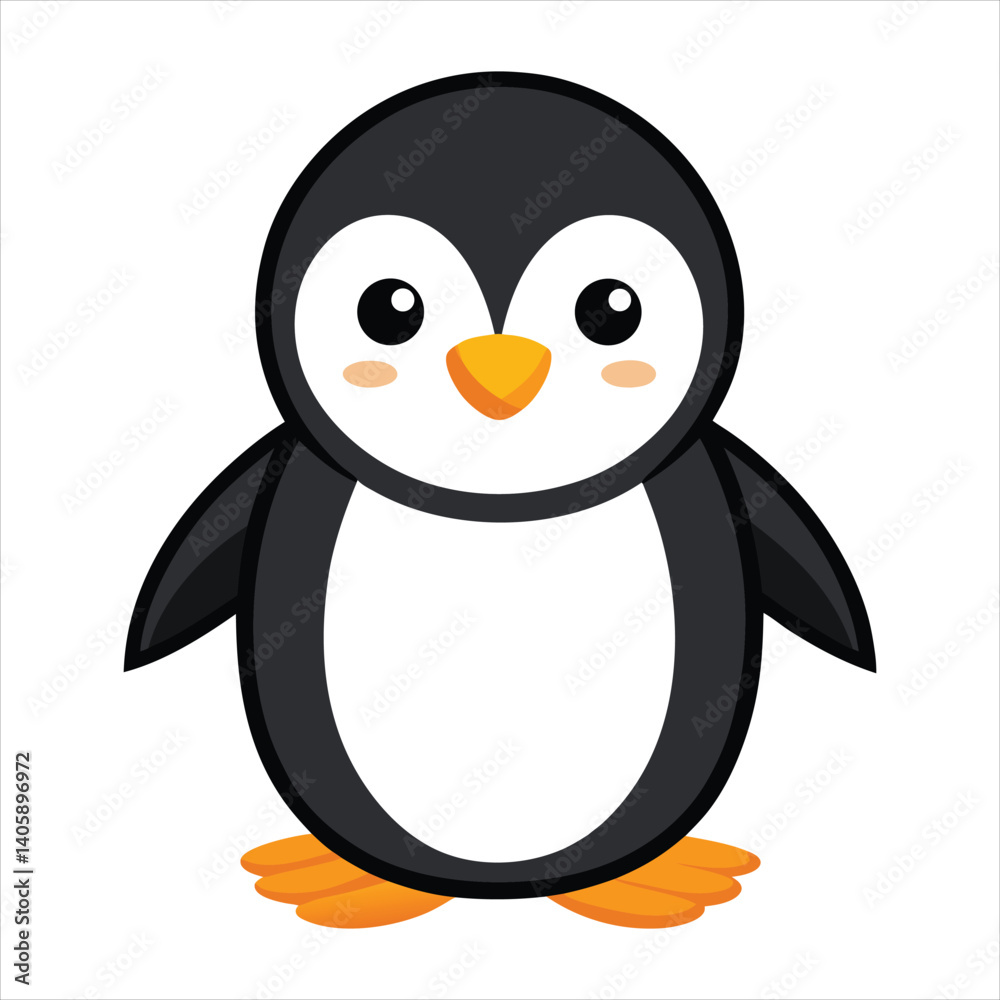 Obraz premium Cheerful Cartoon Penguin with Winter Scarf and Hat in Snowy Setting