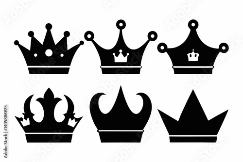 The crown icon set silhouette black vector bundle