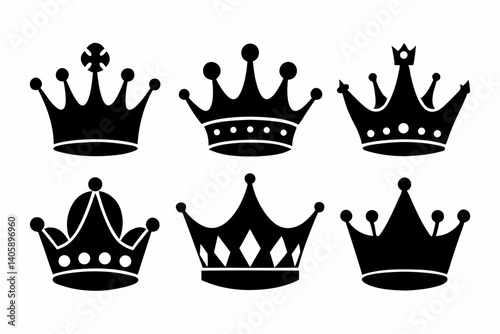 The crown icon set silhouette black vector bundle