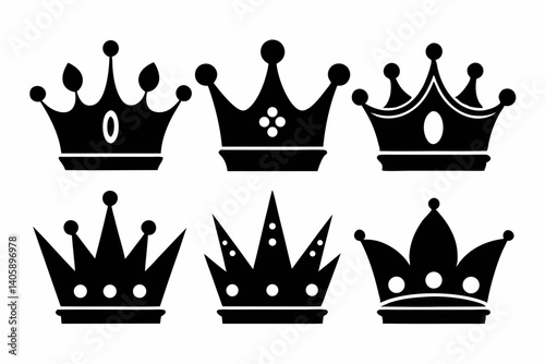 The crown icon set silhouette black vector bundle