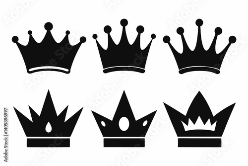 The crown icon set silhouette black vector bundle