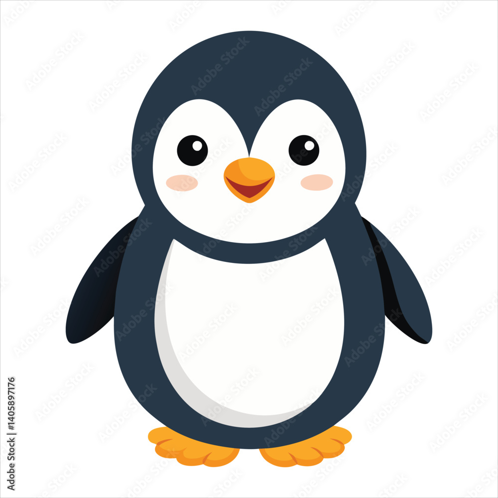 Obraz premium Cheerful Cartoon Penguin with Winter Scarf and Hat in Snowy Setting