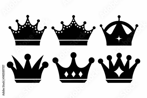The crown icon set silhouette black vector bundle