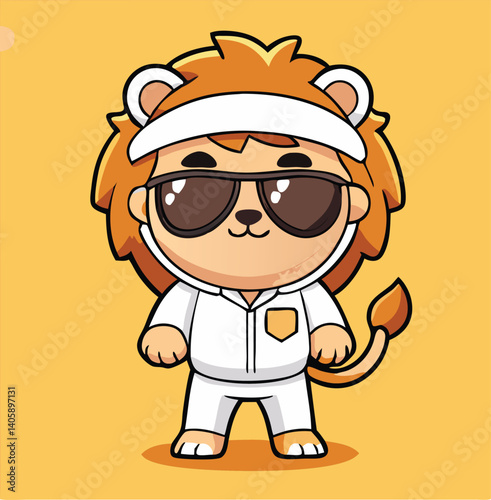 Cartoon Lion Character Wearing Sunglasses And White Tennis Outfit Standing Confidently
