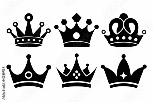 The crown icon set silhouette black vector bundle