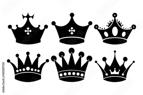 The crown icon set silhouette black vector bundle