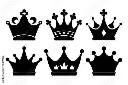 The crown icon set silhouette black vector bundle
