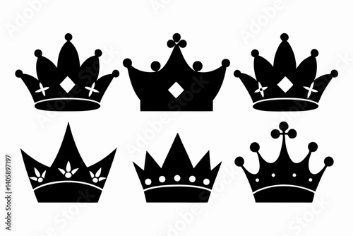 The crown icon set silhouette black vector bundle