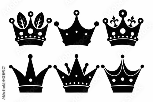 The crown icon set silhouette black vector bundle