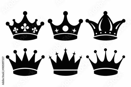 The crown icon set silhouette black vector bundle