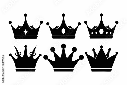 The crown icon set silhouette black vector bundle