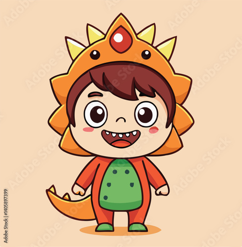 Cartoon Character Boy In Dinosaur Costume Illustration Design Template