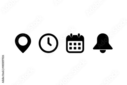 Location, time, calendar, and notification icon vector design