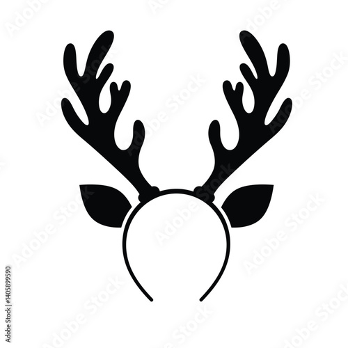 Black Reindeer Antlers Headband Silhouette Festive Holiday Decoration Vector Illustration