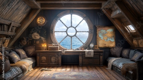 Cozy attic room with ocean view