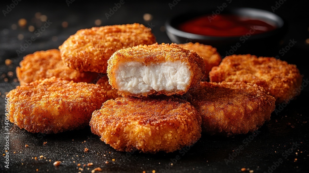 Crispy fried chicken nuggets, ready to eat