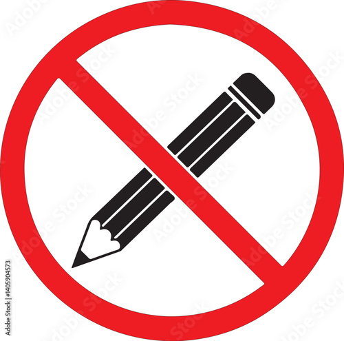 No Pencil sign icon. Do not write. Edit content button. Red prohibition sign. Stop symbol. Vector