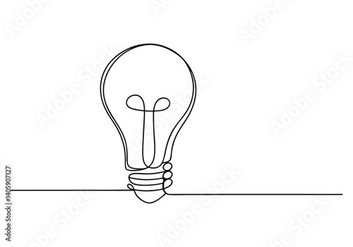 Minimalist continuous line drawing of a light bulb symbolizing creativity and innovation in black and white style

