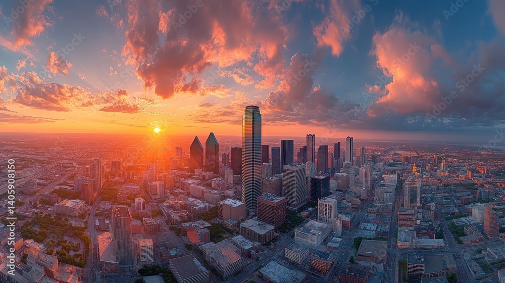 Dallas Skyline Sunset Panorama