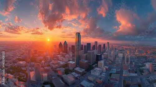 Obraz na płótnie Dallas Skyline Sunset Panorama w salonie