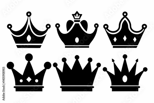 the crown icon set sihouette black vector bundle