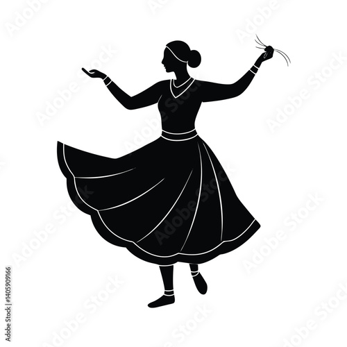 woman traditional dress spinning vector art silhouette
