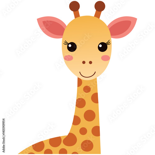 Cute giraffe illustration with long spotted neck and smile  
