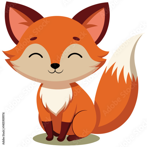 Adorable cartoon fox sitting and smiling  
