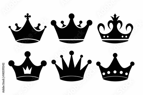 the crown icon set sihouette black vector bundle