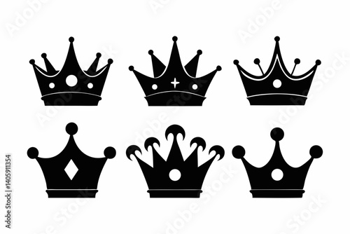 the crown icon set sihouette black vector bundle
