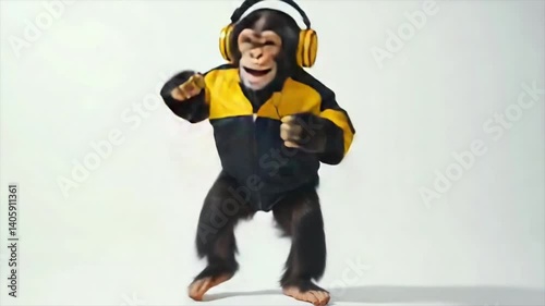 Funny Monkey Dancing While Wearing Headphones in a Fun and Energetic Animated Scene.