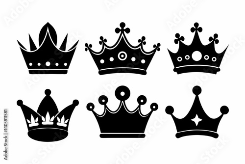 the crown icon set sihouette black vector bundle