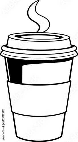 A Simple Line Drawing Of A Hot Coffee Cup With Steam