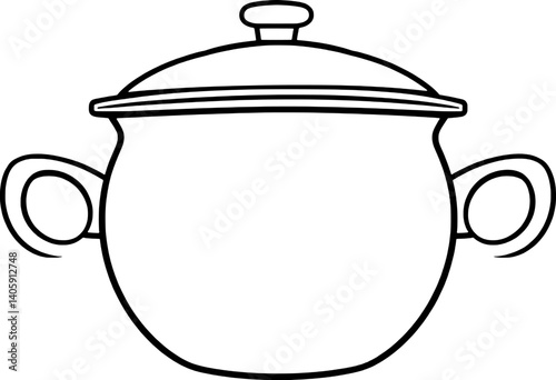 Simple Line Drawing Of A Covered Cooking Pot With Handles
