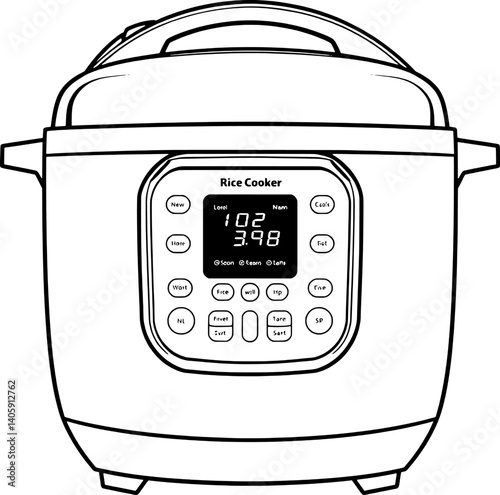 Digital Rice Cooker Outline Detailed Control Panel View