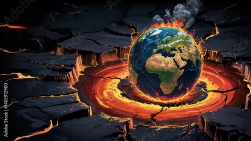 Burning Planet Earth  Global Warming  Climate Change  Environmental Disaster  Apocalypse  