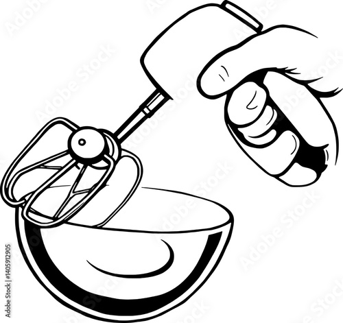 Hand Holding Electric Mixer Whisking Ingredients in Bowl