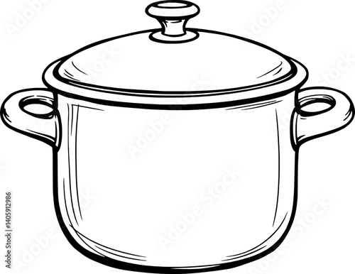 A Hand-Drawn Illustration Of A Covered Cooking Pot With Handles