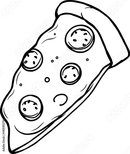 Delicious Hand-Drawn Slice Of Pizza With Tomatoes