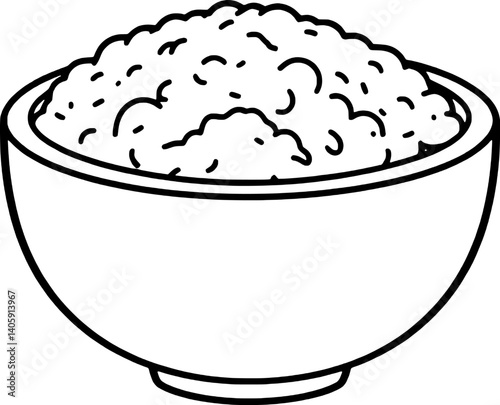 A Simple Line Drawing Of A Bowl Filled With Cooked Grain