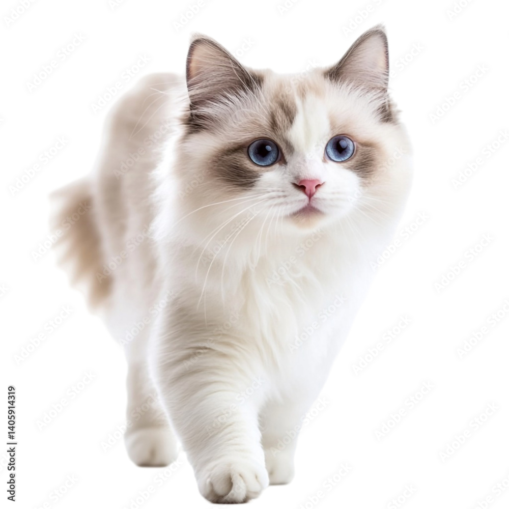 Adorable fluffy kitten walking towards the camera blue eyes white fur Adorable fluffy kitten walking towards the camera blue eyes white fur