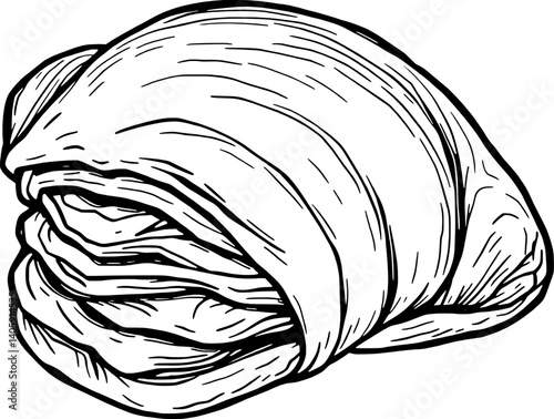 Detailed Line Drawing Of A Flaky Pastry Possibly A Croissant Or Pain Au Chocolat
